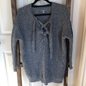 Grey Aerie lace-up sweater